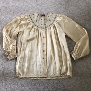 Vintage Levante 100% pure silk embroidered floral button down blouse shirt